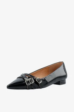 Bianco Ballerina Biabari Pointy Flat Buckle Faux Leather