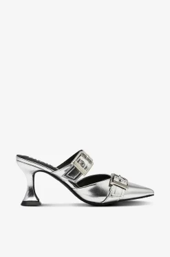 Bianco Sandaletter biaGlam Mule Double Buckle Metallic PU