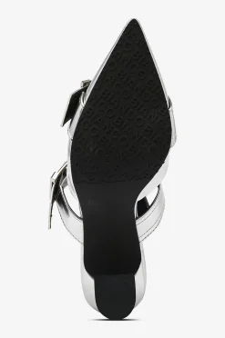 Bianco Sandaletter biaGlam Mule Double Buckle Metallic PU