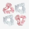 Brushworks Pink & White Satin Scrunchies 3 Pcs