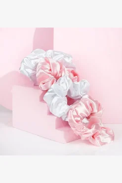 Brushworks Pink & White Satin Scrunchies 3 Pcs