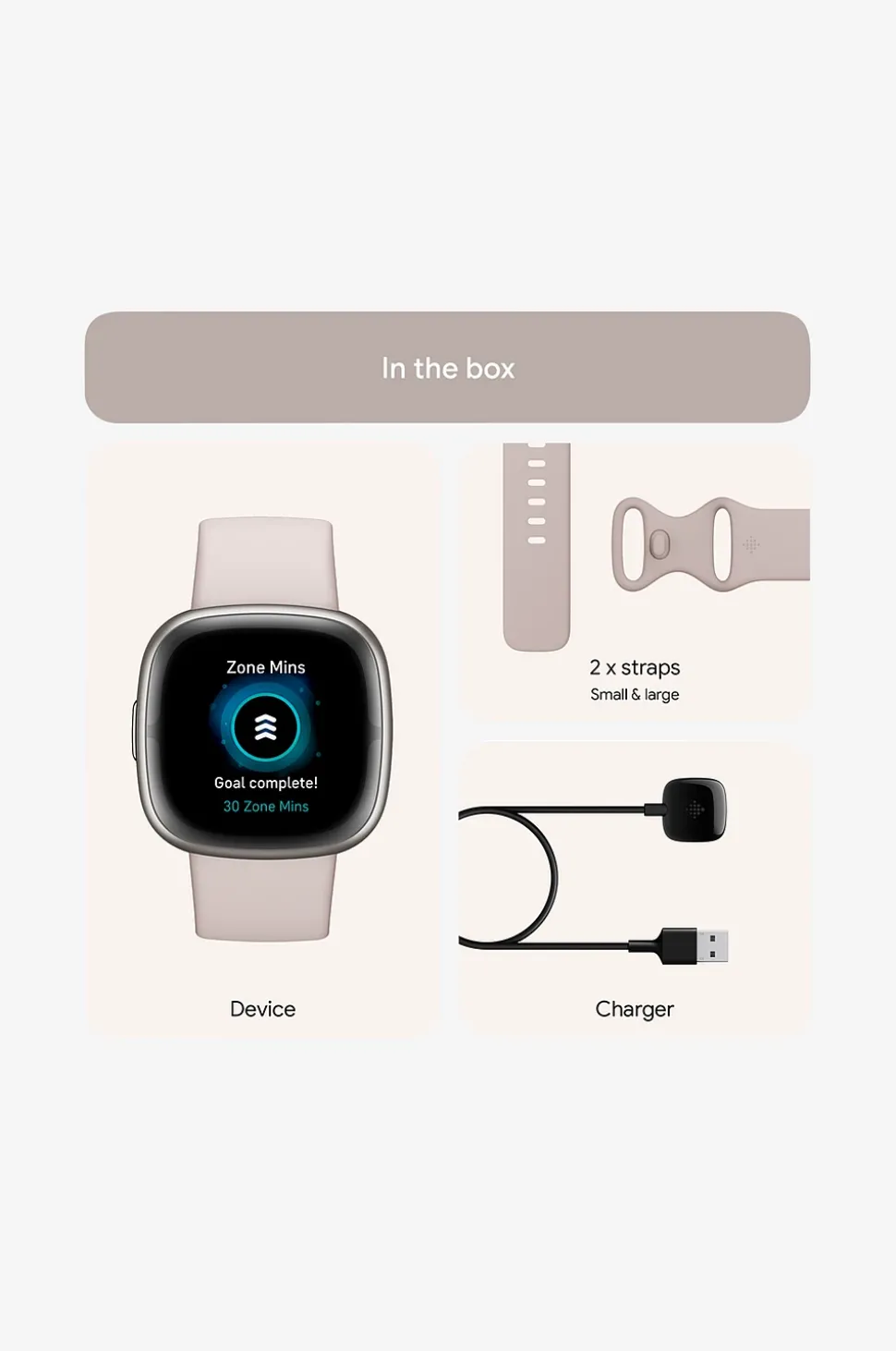 Fitbit Sense 2, Lunar White/Platinum