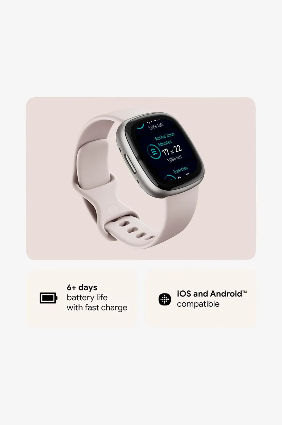 Fitbit Sense 2, Lunar White/Platinum
