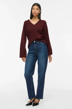 Vila Tröja Viliga L/S Rev V-Neck Knit Top - No